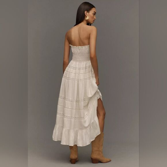 Anthropologie Maeve Strapless Smocked Midi Dress In White Size Medium NWT - Picture 2 of 8